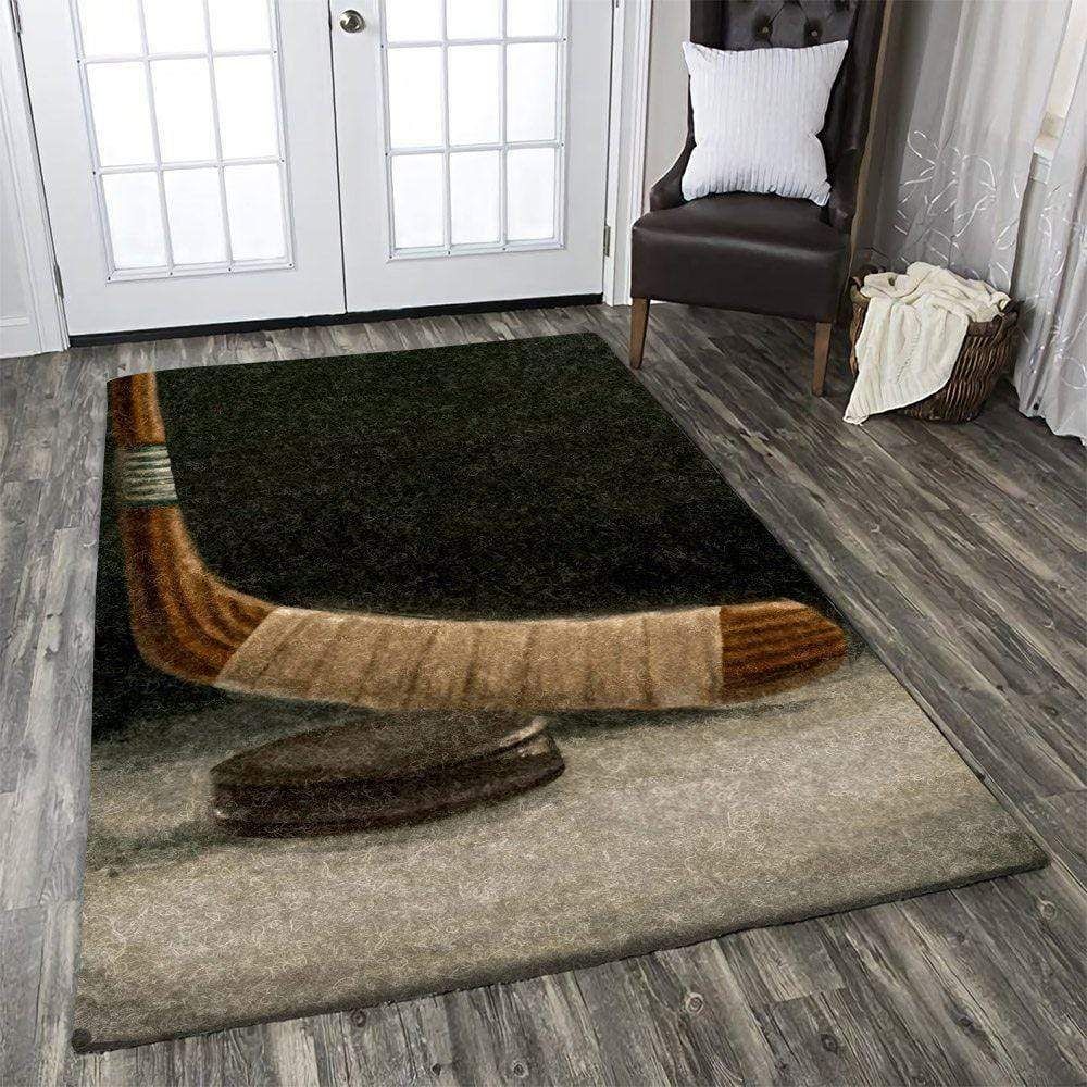 Vintage Hockey Stick And Puck Decor Rug