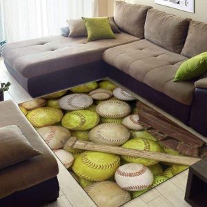 Vintage Softball And Baseball Ball Decor Rug
