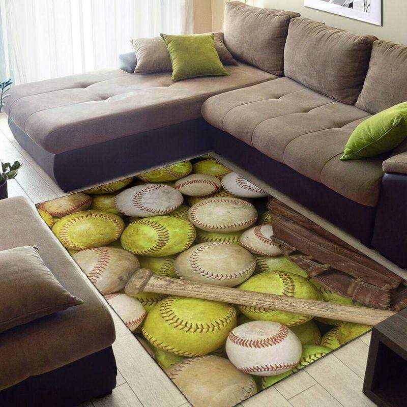 Vintage Softball And Baseball Ball Decor Rug