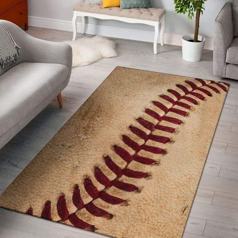 Vintage Baseball Leather Pattern Decor Rug - Image 2