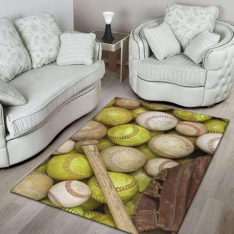 Vintage Softball And Baseball Ball Decor Rug - Image 2