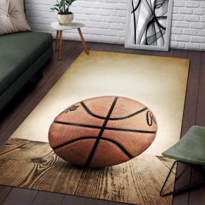 Vintage Basketball On Wood Decor Rug