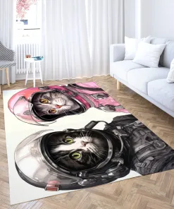 Astronaut Cat Gray and Pink Rug