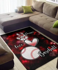Peace Love Baseball Decor Rug