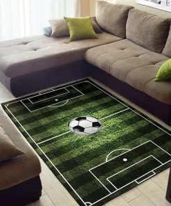 Soccer Field With Ball Decor Rug