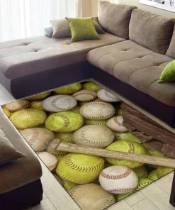 Vintage Softball And Baseball Ball Decor Rug